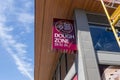 Kirkland, WA USA - circa May 2021: Low angle view of the entrance to a Dough Zone restaurant, opening in downtown Kirkland