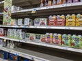 Kirkland, WA USA - circa September 2021: Angled view of low inventory on juice boxes for children`s school lunches inside a Royalty Free Stock Photo