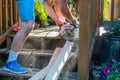 Cutting wood planks with a circular saw