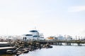 Kirkland, Washington, USA. February 2020. The waterfront of lake Washington in clear weather. View of moored yachts near the shore