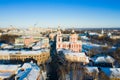 Kirov and the high bank of the river Vyatka and the Spassky Cathedral on a sunny winter day