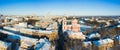 Kirov and the high bank of the river Vyatka and the Spassky Cathedral on a sunny winter day