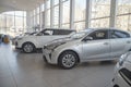 Kirov, Russia - April 12, 2022: Cars in showroom of dealership KIA in Kirov city