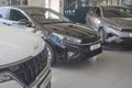 Kirov, Russia - April 12, 2022: Cars in showroom of dealership KIA in Kirov city