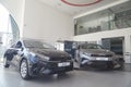 Kirov, Russia - April 12, 2022: Cars in showroom of dealership Kia in Kazan in country Russia