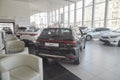 Kirov, Russia - April 12, 2022: Cars in showroom of dealership Kia in Kazan in country Russia. Partial focus