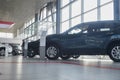 Kirov, Russia - April 12, 2022: Cars in showroom of dealership Nissan in Kazan in country Russia