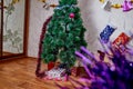 Kirov, Russia - December 17, 2018: Beautiful Christmas tree in living room decorated for Christmas. Place for photoshoot Royalty Free Stock Photo