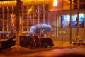 Kirov, Russia - December 30, 2017: Car in the night city. Colorful night traffic. Evening city with traffic lights