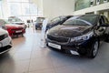 Kirov, Russia - March 07, 2019: Cars in showroom of dealership Kia in Kirov in 2019