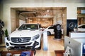 Kirov, Russia - May 07, 2019: Cars in showroom of dealership Mercedes in Kirov