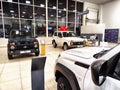 Kirov, Russia - November 21, 2023: Car in showroom of dealership Lada Avtovaz. Sale of Russian cars in Russia