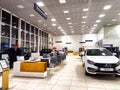 Kirov, Russia - November 21, 2023: Car in showroom of dealership Lada Avtovaz. Sale of Russian cars in Russia
