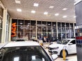 Kirov, Russia - November 21, 2023: Car in showroom of dealership Lada Avtovaz. Sale of Russian cars in Russia
