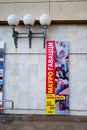 Kirov, Russia - September 10, 2019: Large billboard on the wall of a building with the announcement of the artist`s exhibition in