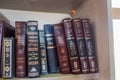 Jewish holy books in Hazon David synagogue at Kiryat Arba Royalty Free Stock Photo