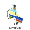 Kiryat Gat map flat icon illustration, Vector map of Israel with named governance and travel icons template