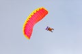 Kirzhach Russia July 22, 2023 Jump in tandem skydivers-athletes with a parachute.