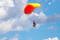 Kirzhach Russia July 22, 2023 Jump in tandem skydivers-athletes with a parachute.