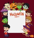 Kis dress up in halloween with square frame.Halloween background