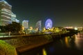 Kisha-michi Bridge, InterContinental Yokohama Grand and Yokohama Cosmoworld amusement park Royalty Free Stock Photo