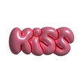 Kiss - 3d rendering Vintage Comic style cool girly sticker. Bubble lettering label. Humor pop balloon illustration