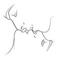 A kiss. The face is a line. Kissing couple. Abstract, modern art.