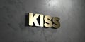 Kiss - Gold sign mounted on glossy marble wall - 3D rendered royalty free stock illustration