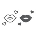 Kiss line and glyph icon, romance and love, lips sign, vector graphics, a linear pattern on a white background.