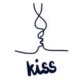 Kiss line illustration hand drawn minimalism style with lettering