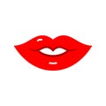 A kiss on the lips. Vector patch, sticker on white. Cool sexy red kissed. Selfie cartoon Sign for print, in comics Royalty Free Stock Photo