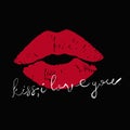 Kiss lipstick with text-kiss, i love you hand drawn valentines