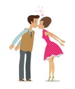 Kiss, love, romance concept. Happy couple kissing. Cartoon vector illustration Royalty Free Stock Photo