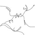 Kiss man and woman vector art line isolated doodle illustration.One line draw of kissing, single line sketch of lovers Royalty Free Stock Photo