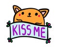 Kiss me hand drawn vector illustration in cartoon comic style cat expressive smiling kawaii