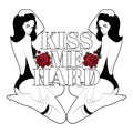 Kiss me hard. Vector hand drawn illustration of pretty girls with flowers in knee socks and swimsuit isolated