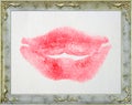 Kiss on paper in stylish frame Royalty Free Stock Photo