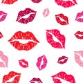 Kiss pattern white background. Lips prints Vector seamless background