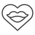 Kiss print in heart line icon. Love vector illustration isolated on white. Mouth outline style design, designed for web Royalty Free Stock Photo