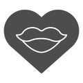 Kiss print in heart solid icon. Love vector illustration isolated on white. Mouth glyph style design, designed for web