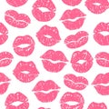 Kiss print seamless pattern. Girls kisses, lipstick prints and kissing women lips vector illustration Royalty Free Stock Photo