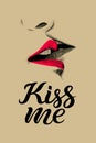 Kiss sketch vector illustration, hand drawn lettering text - kiss me and doodle drawing. Young couple are kissing, open