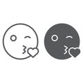 Kiss smile line and glyph icon, emoticon and expression, love emoji sign, vector graphics, a linear pattern on a white