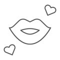 Kiss thin line icon, romance and love, lips sign, vector graphics, a linear pattern on a white background.