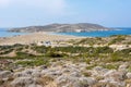 `Kiss of two seas` Mediterranean and Aegean in Prasonisi, Rhodes island, Greece Royalty Free Stock Photo