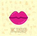 kiss flat illustration, lips vector illustration