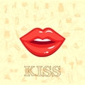 kiss flat illustration, lips vector illustration