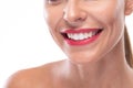 Kissable lips with red lipstick and white teeth Royalty Free Stock Photo