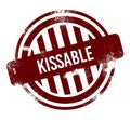 kissable - red round grunge button, stamp