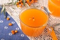 Kissel of seabuckthorn berries in cup Royalty Free Stock Photo